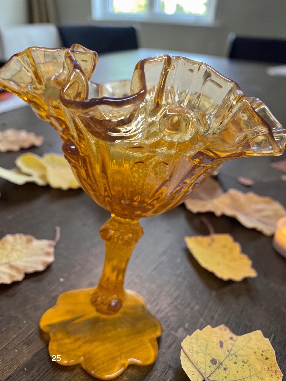 Fenton Amber Ruffled Compote Candy Dish